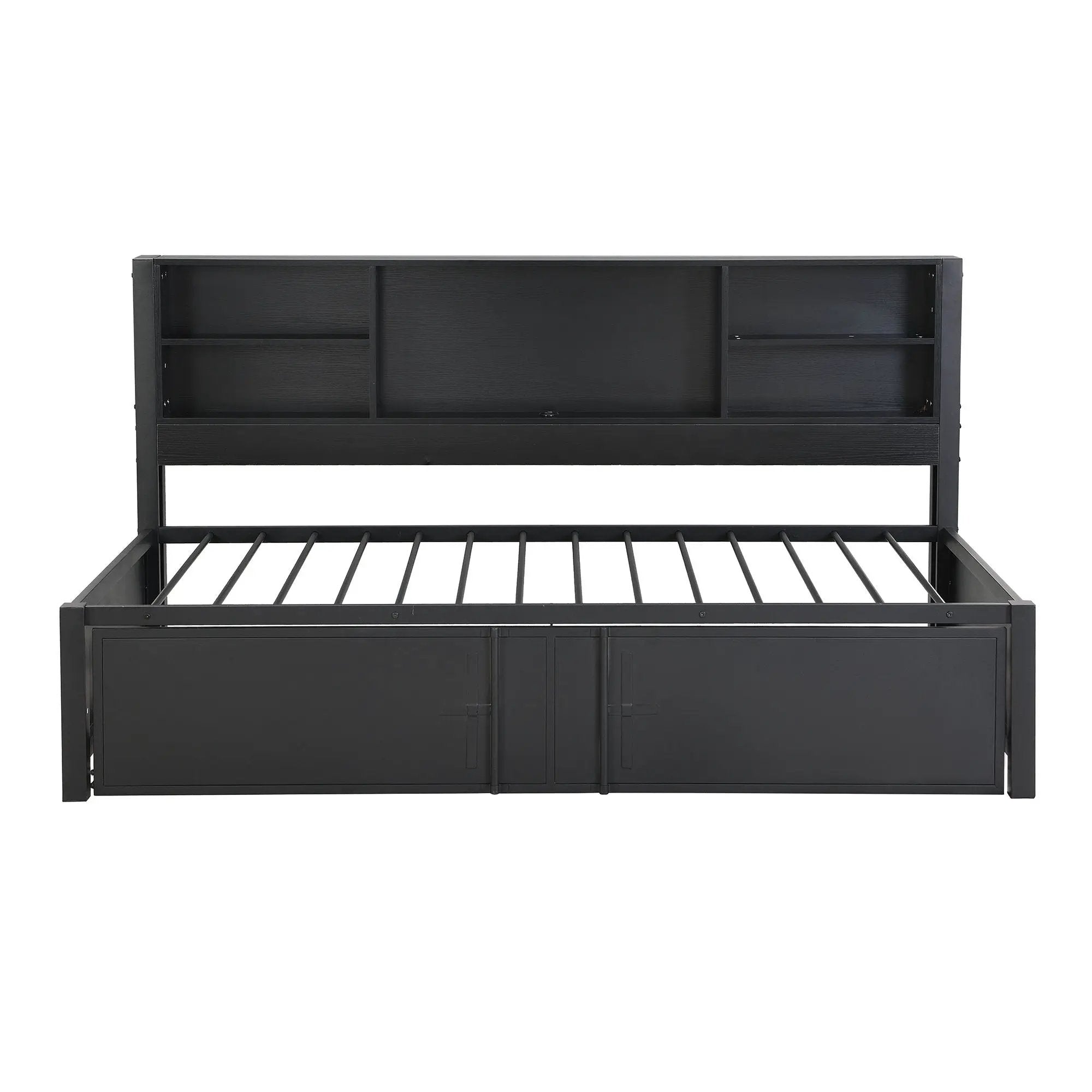 Industrial Metal Daybed With Trundle, Storage Shelves, USB Ports by HouseOfZazla