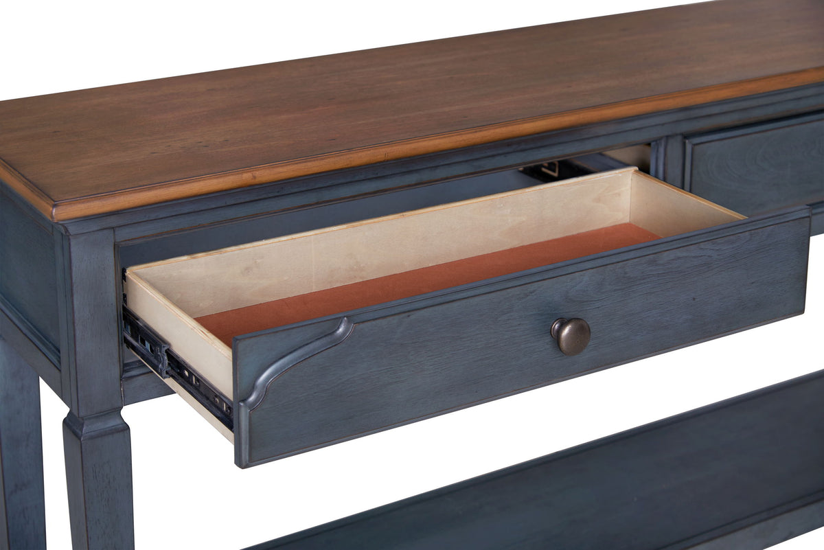 Blue Sofa Table with Drawers and Shelf - 60" Wide, photo 3 of 10