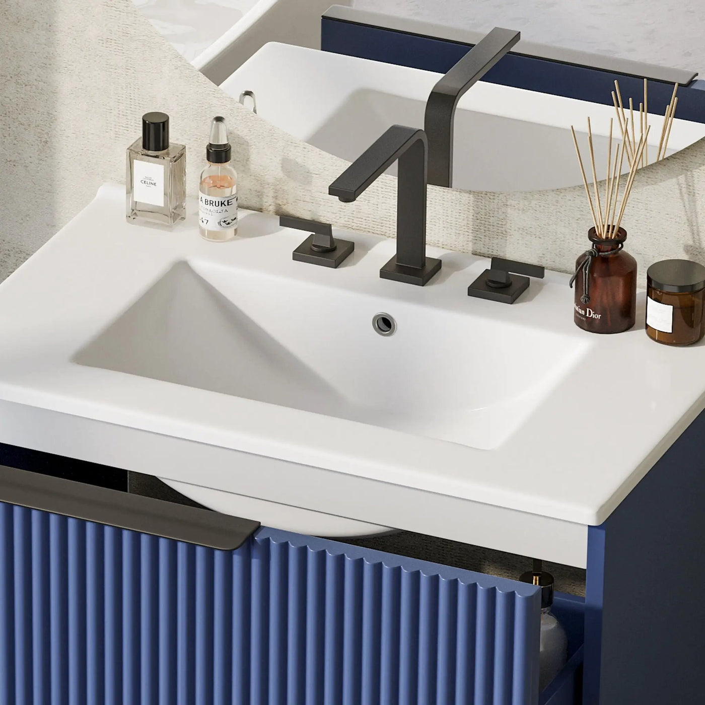 Fluted Bathroom Vanity With Ceramic Sink, Freestanding Cabinet by HouseOfZazla