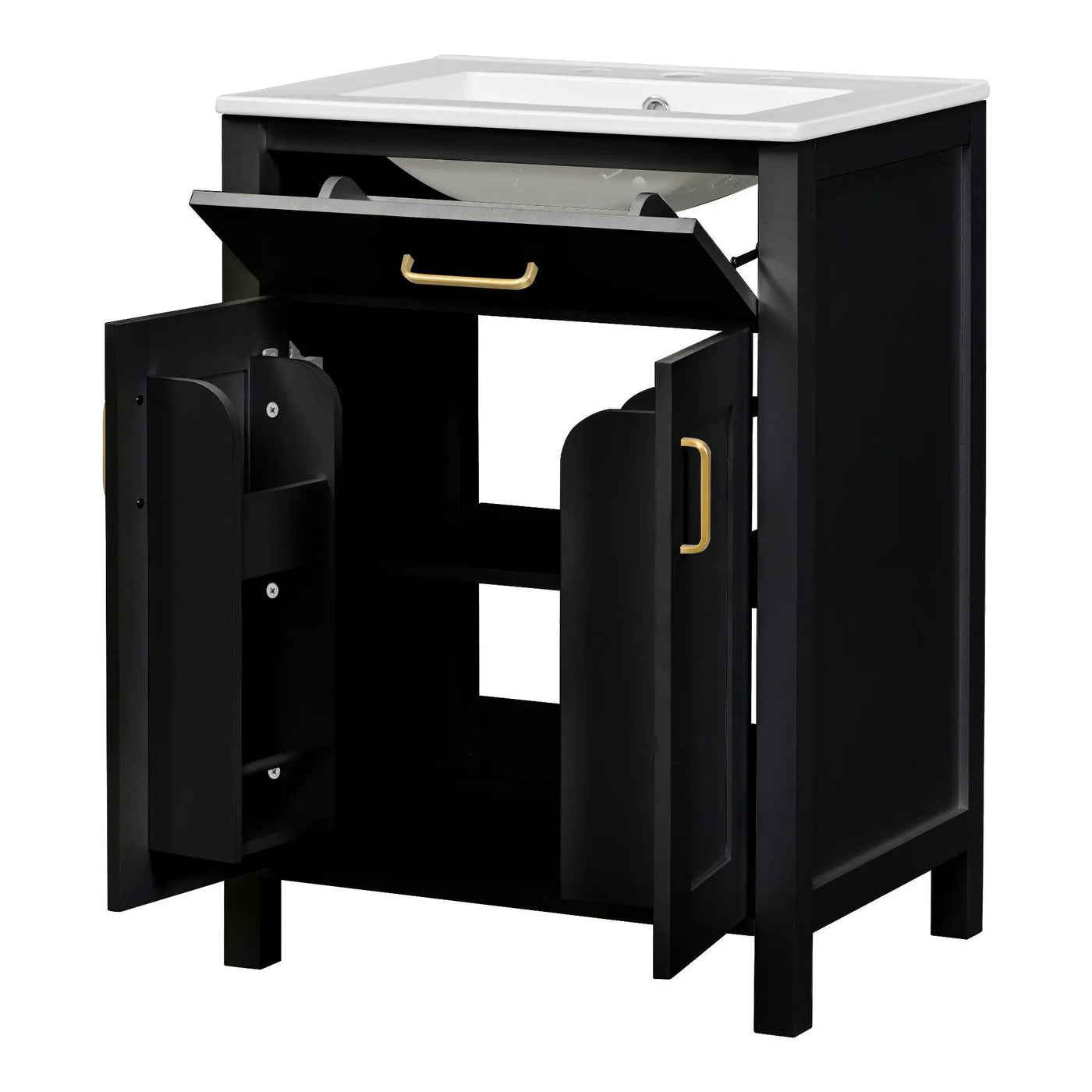 Modern Bathroom Vanity With Ceramic Sink, Soft-Close Doors, Flip Drawer, U-Shaped Shelves, Elegant Storage Solution by HouseOfZazla