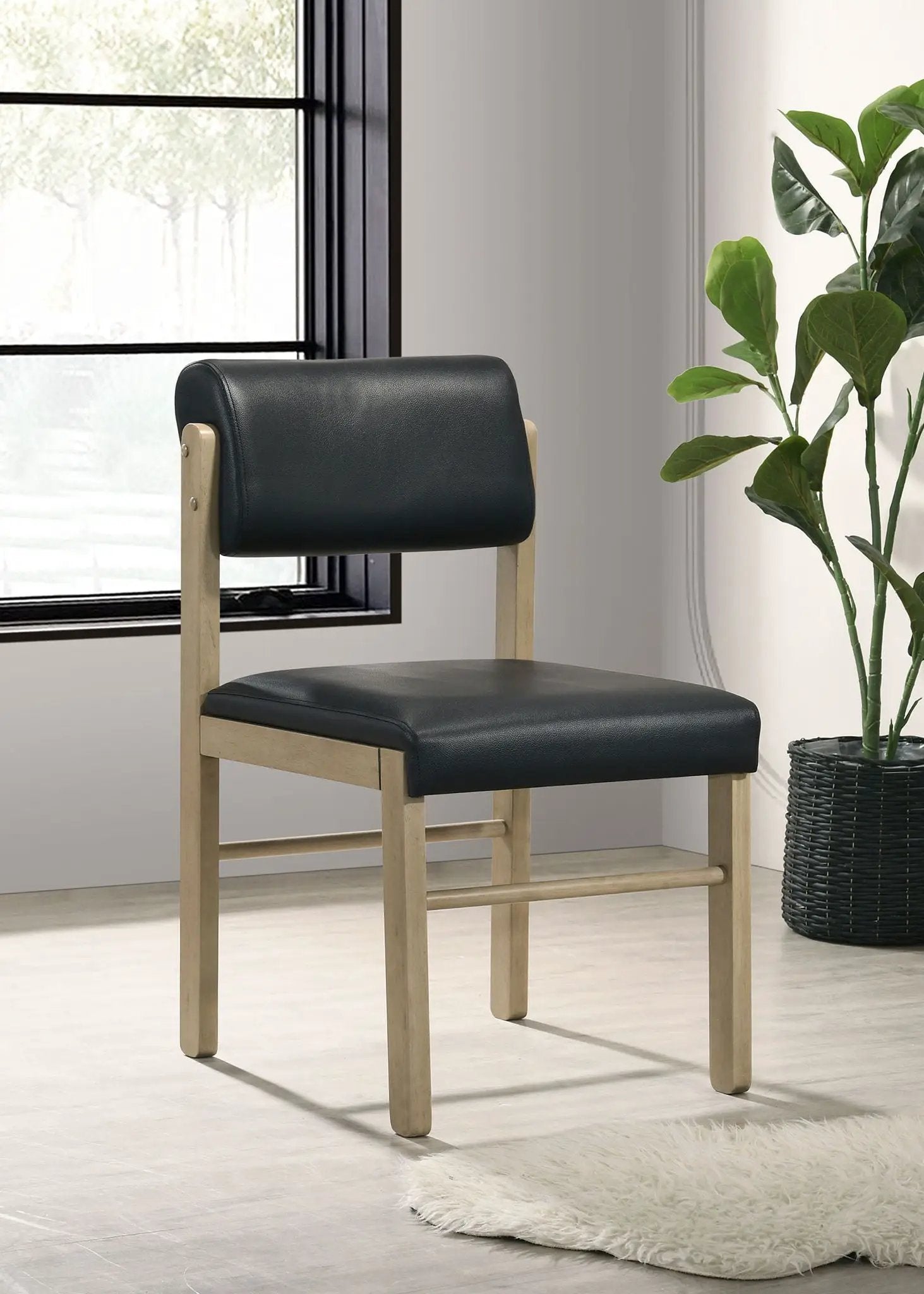 Kehoe Upholstered Dining Side Chair Black and Natural Oak (Set of 2) by Unique Piece Furniture