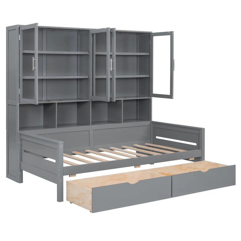 Daybed With Glass Door Storage Cabinets, Built In LED Lighting And Shelves by Unique Piece Furniture
