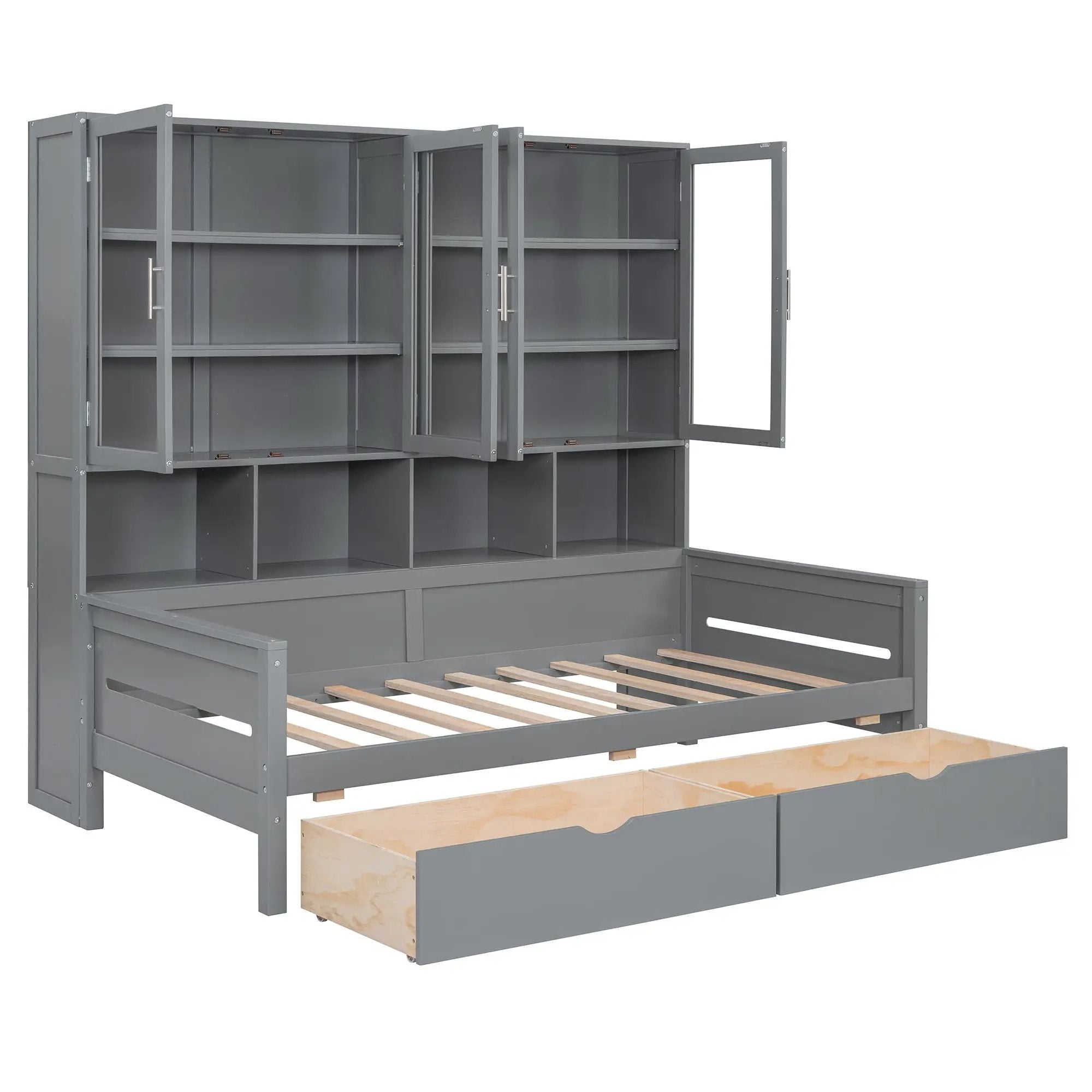 Daybed With Glass Door Storage Cabinets, Built In LED Lighting And Shelves by HouseOfZazla