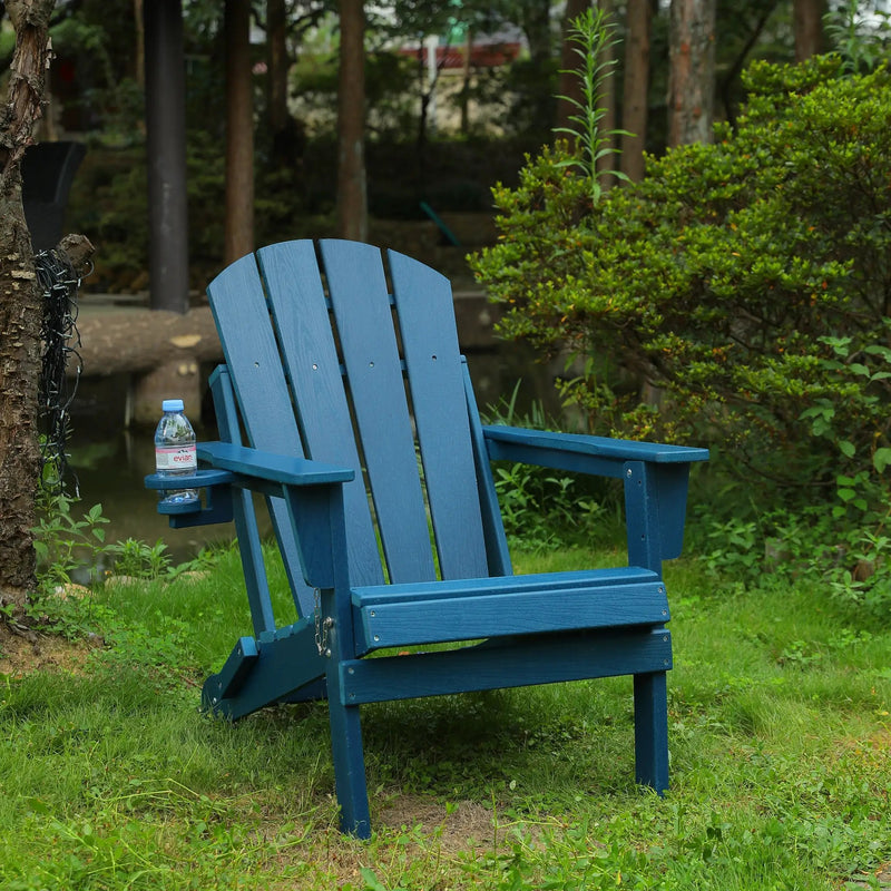 Folding Adirondack Chair with Dual Cup Holder - Navy Blue by HouseOfZazla