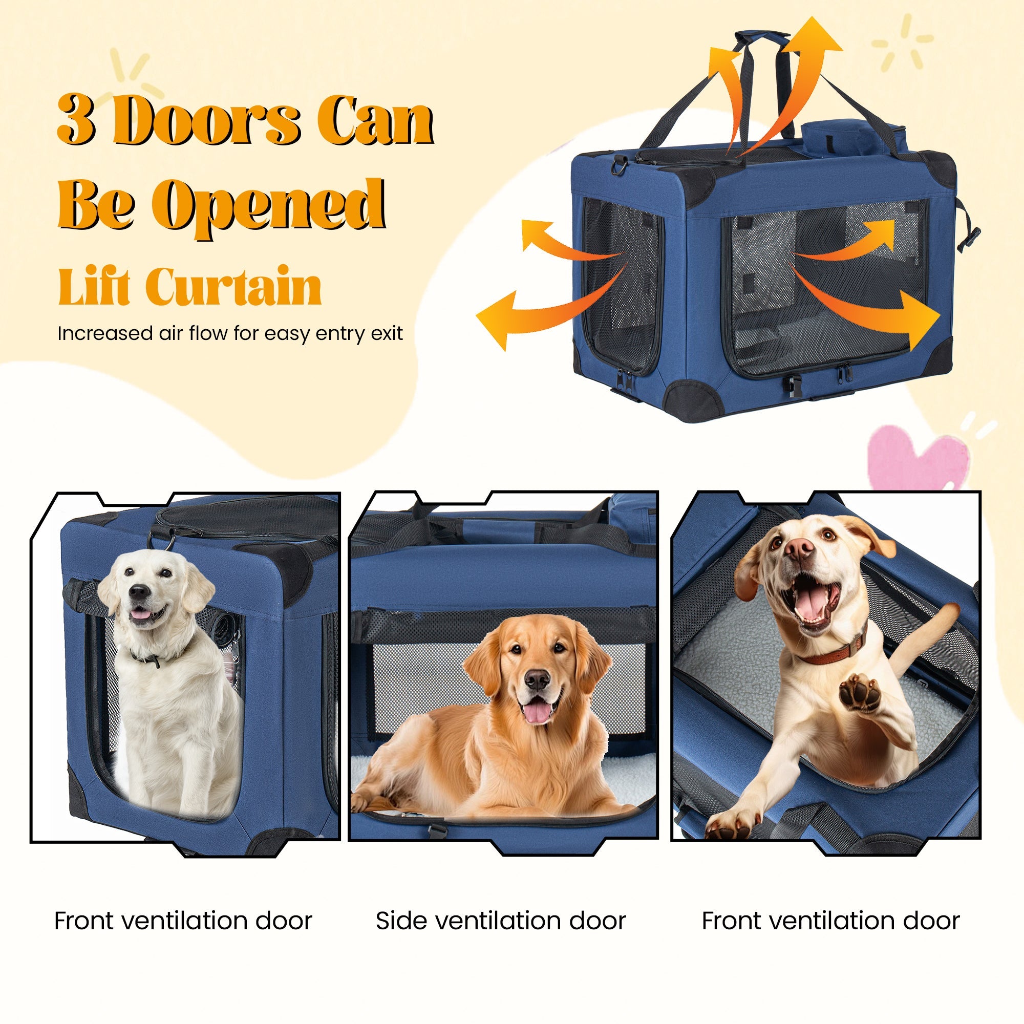 40'' Soft Dog Crates Kennel with 3 Doors and Fleece Mat by HouseOfZazla