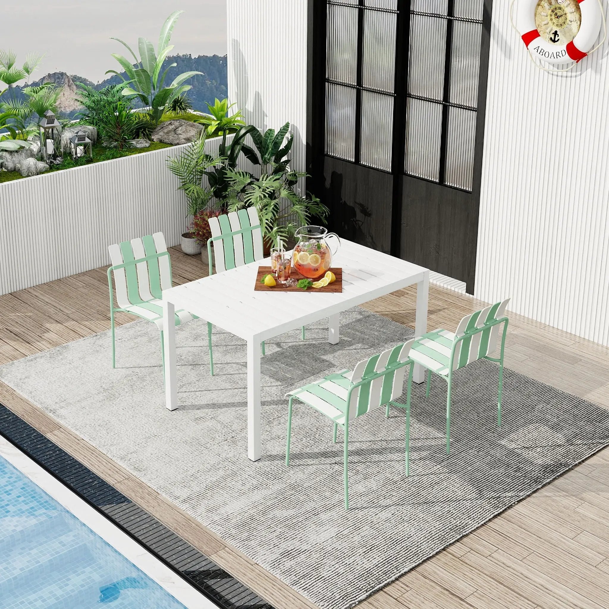 4 Piece Set Of Modern Color Block Designed Single Chairs With Long Table by HouseOfZazla