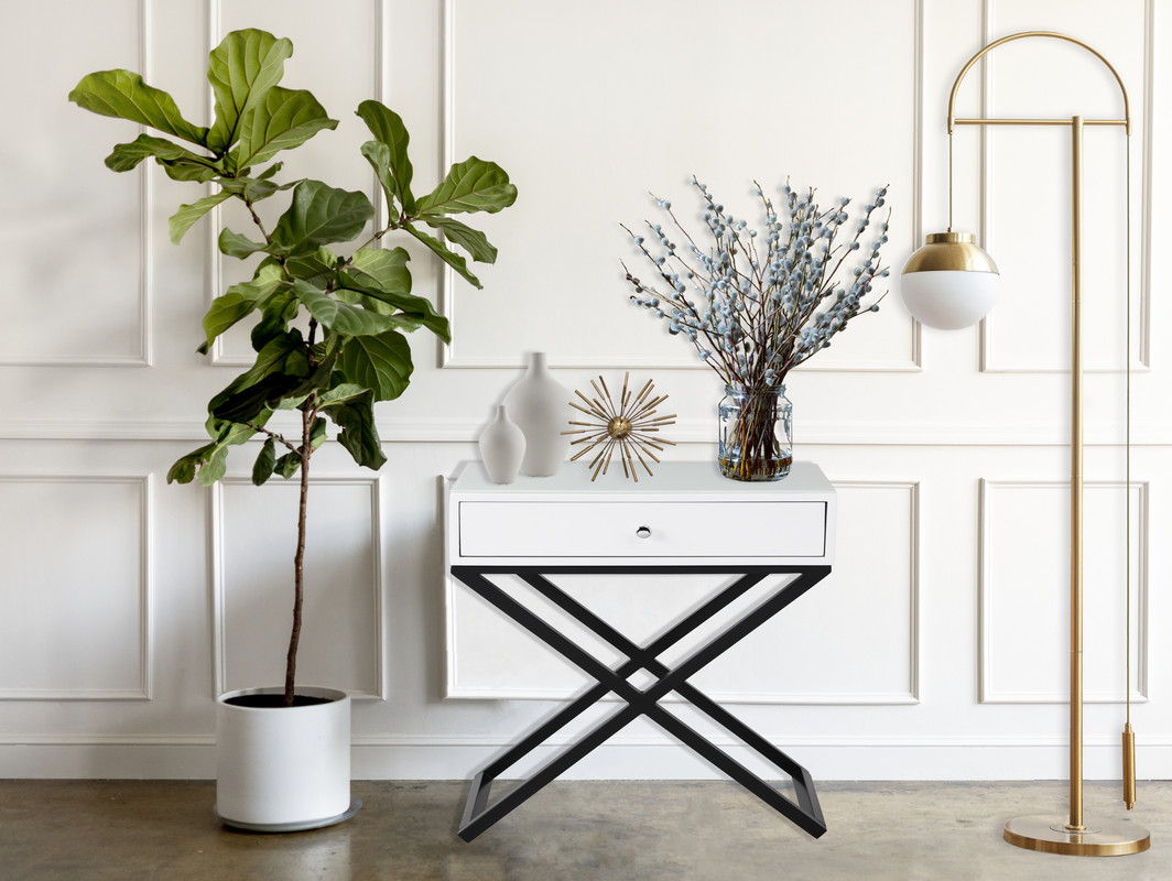 Koda End Side Table Nightstand with Drawer and Cross Base