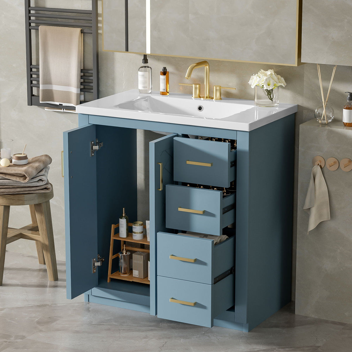 Bathroom Vanity With Sink, Storage Cabinet, Freestanding Set With 3 Drawers & Soft Closing Doors, photo 11 of 35