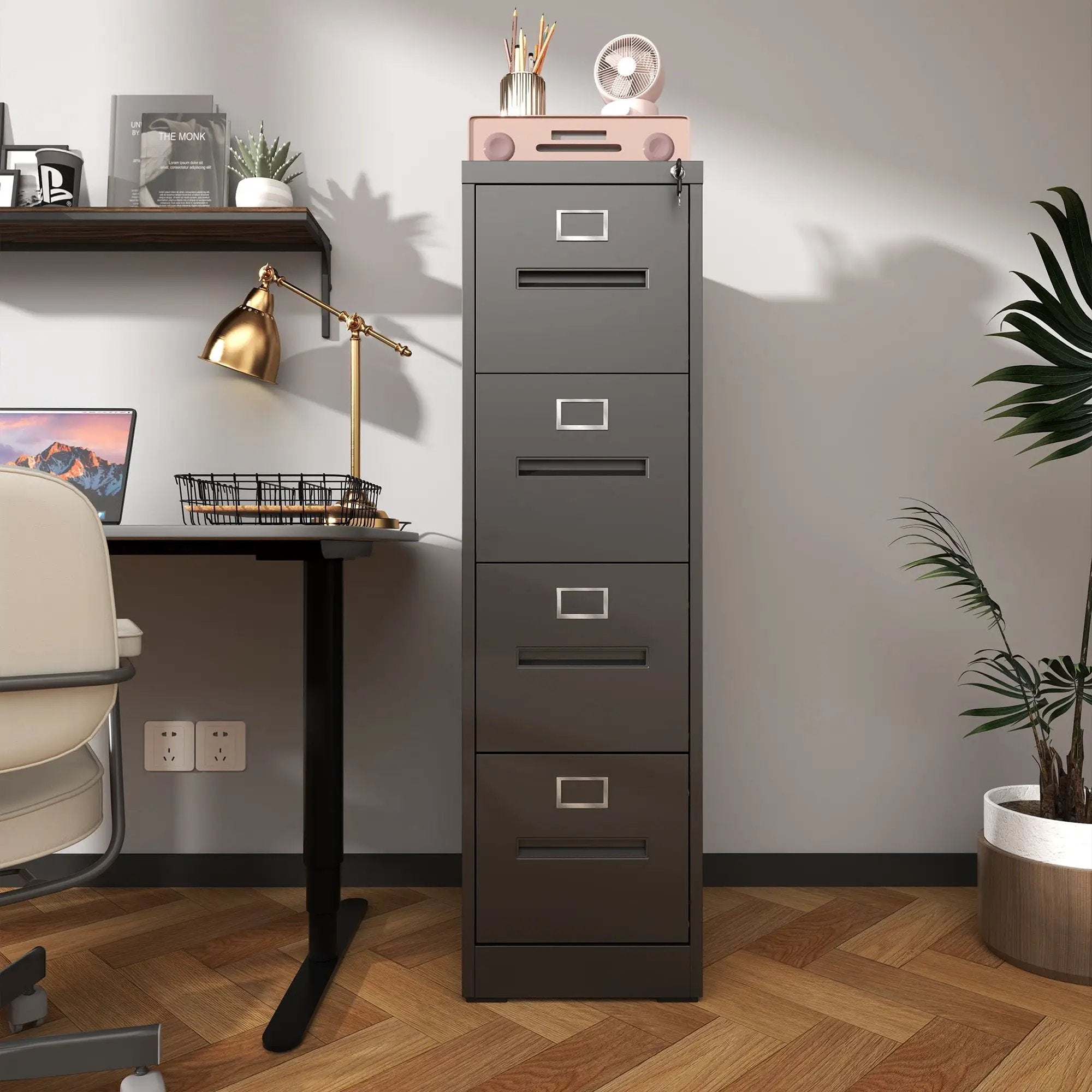 Premium Drawer File Cabinet With Lock, Metal Vertical Design, A4 Legal / Letter Size by Unique Piece Furniture