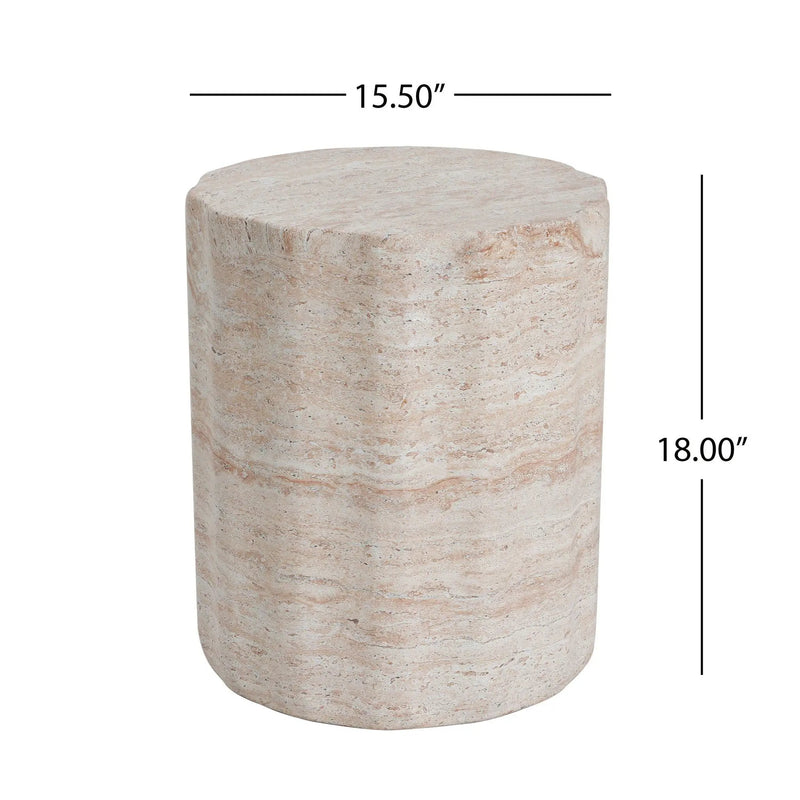 Elegant Indoor/Outdoor Lightweight Concrete Side Table With Travertine - Beige by HouseOfZazla