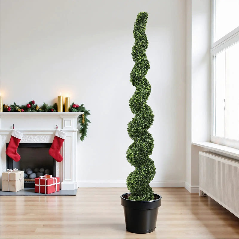 7FT Spiral Topiary Trees Artificial Outdoor Faux Boxwood Plants by HouseOfZazla