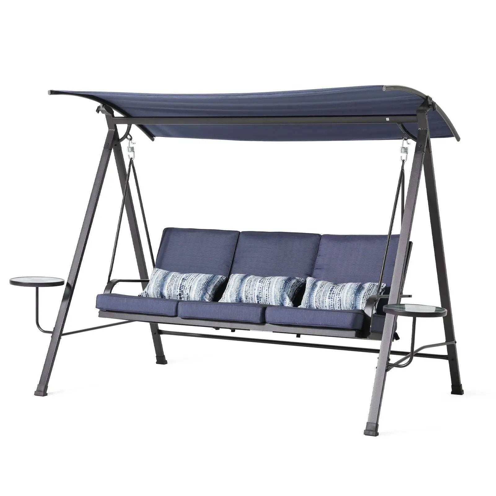 Steel 3 Seater Swing Porch Swing With Canopy - Blue by HouseOfZazla
