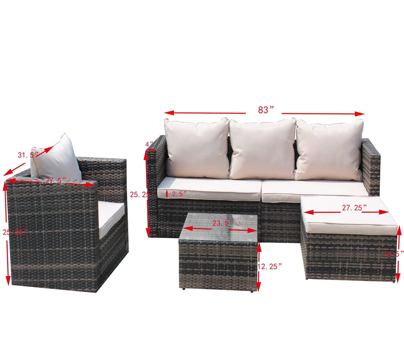 Rattan Patio Furniture Set Wicker Sofa Cushioned Sectional (4 Pieces, Brown) by HouseOfZazla