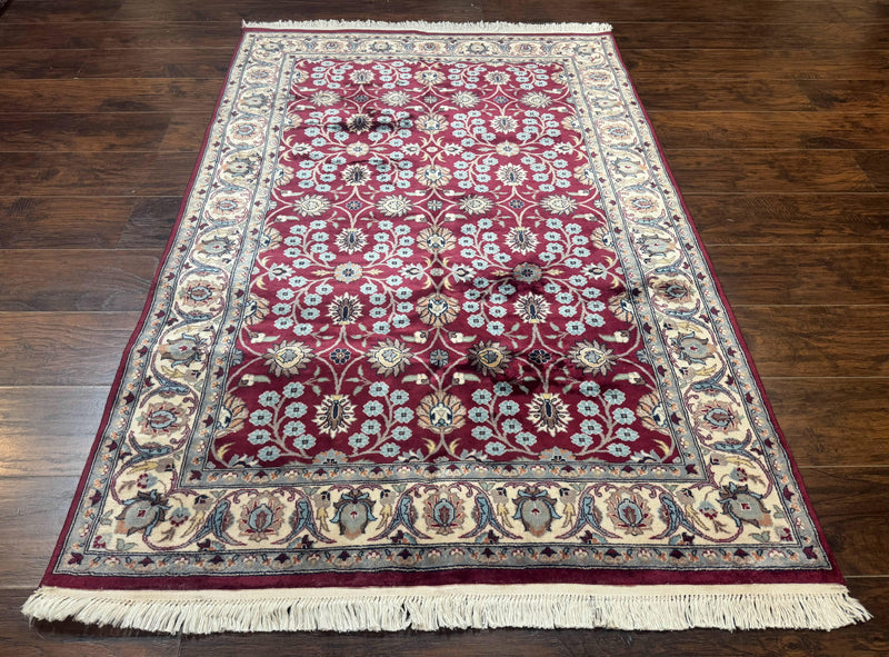 Pak Persian Rug 4x6, Floral Allover, Vintage Wool Carpet, Plum and Ivory by Jewel Rugs