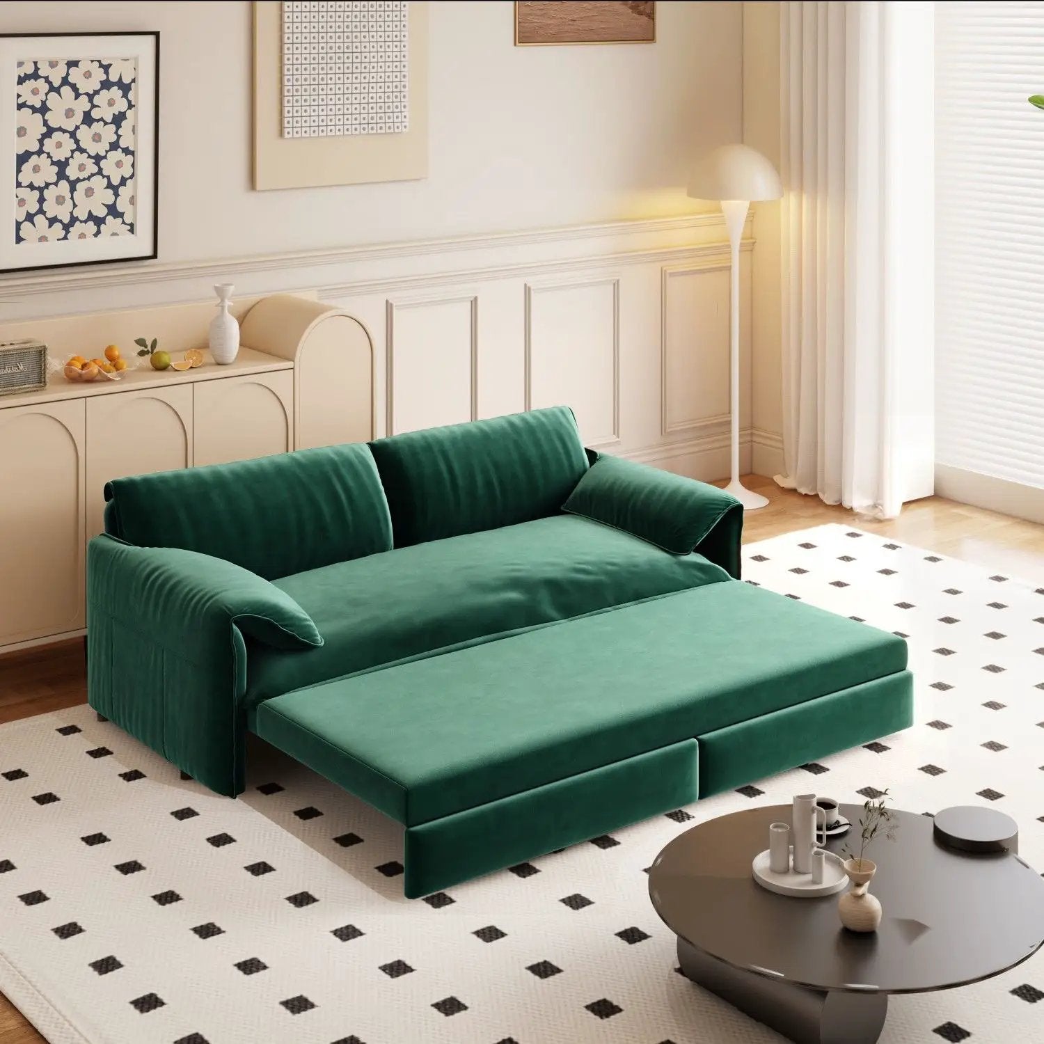 Queen Pull Out 3 In 1 Convertible Sleeper Sofa With Side Storage by HouseOfZazla