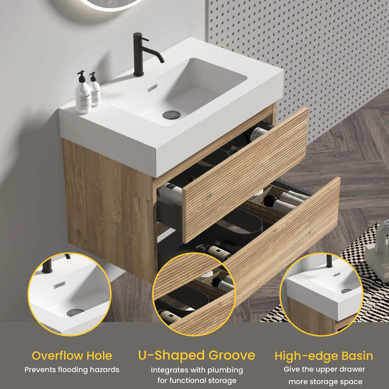 Grace 30 Rough Oak Wall-Mounted Bathroom Vanity by HouseOfZazla