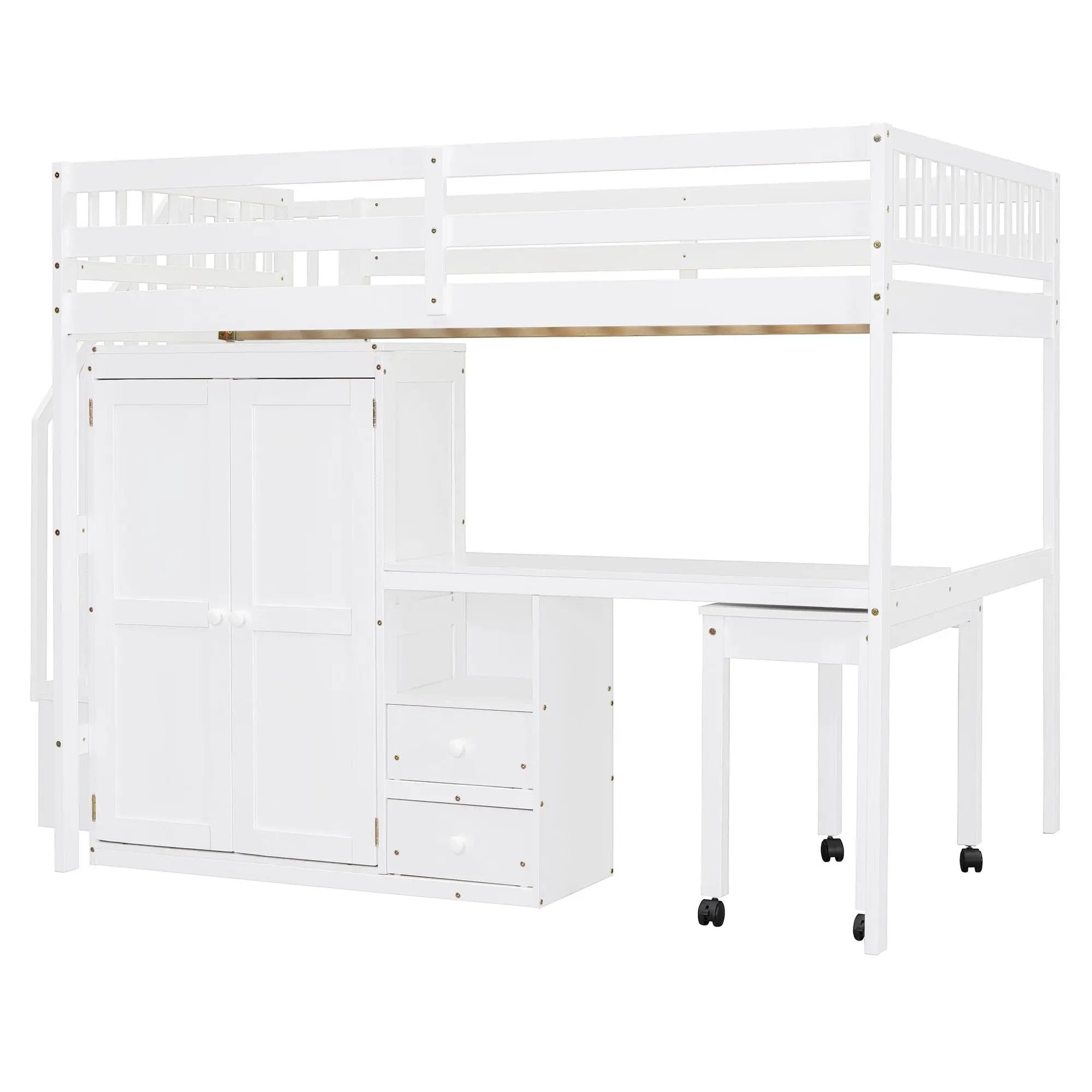 Loft Bed With Stairs, Bookshelf, Drawers, Desk & Wardrobe, Space Saving Multifunctional Furniture by HouseOfZazla