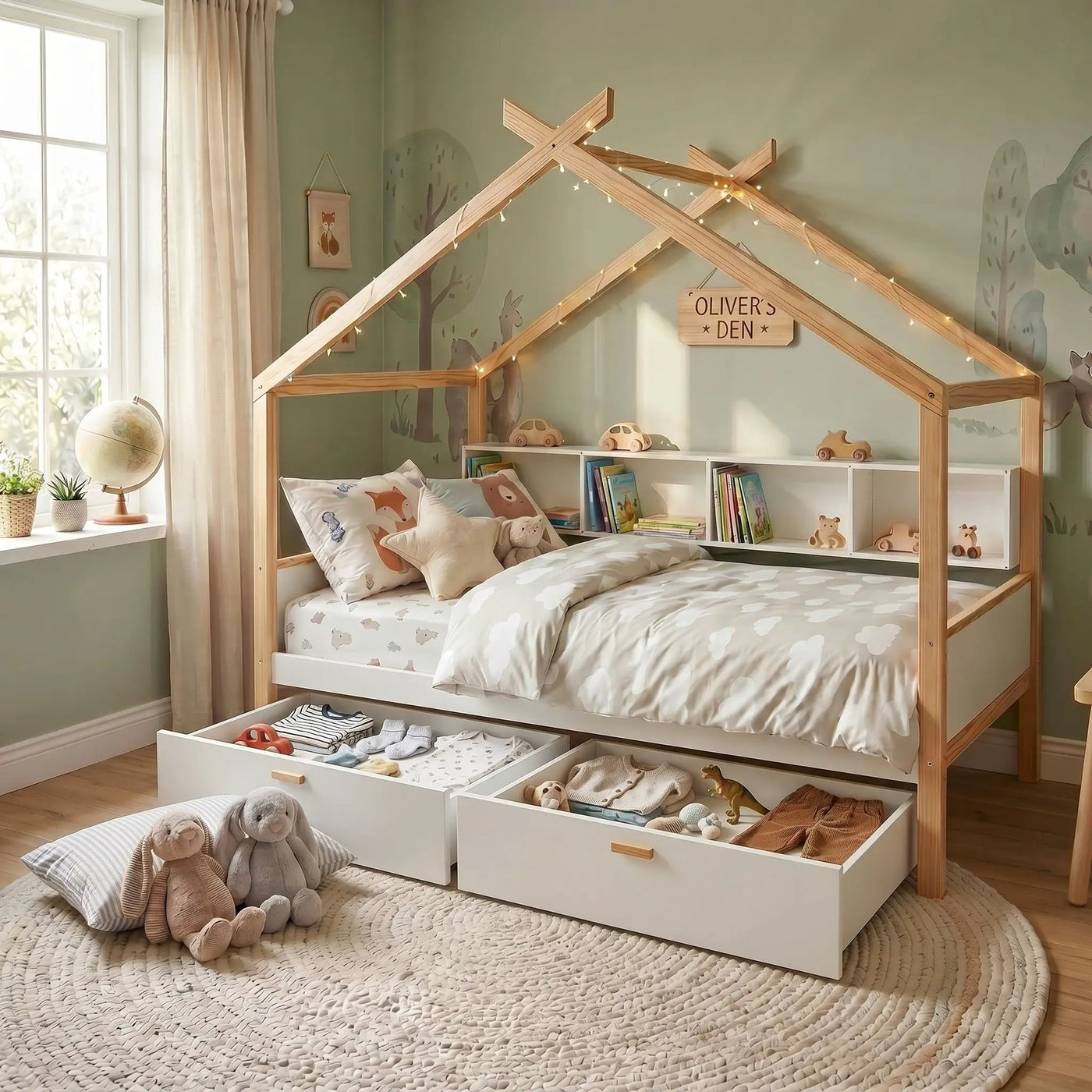 House Bed With Bookshelf Storage by HouseOfZazla