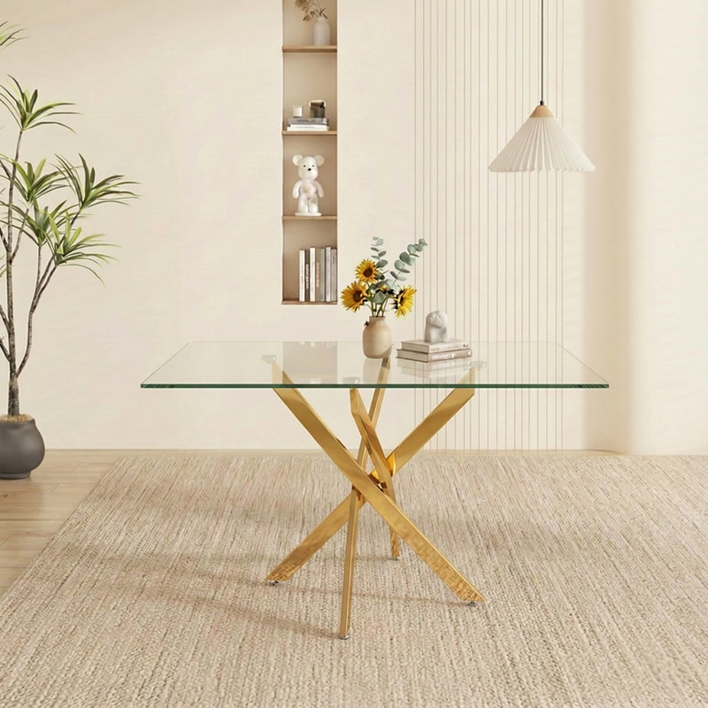 Rectangular Glass Dining Table with Gold-Plated Legs by HouseOfZazla