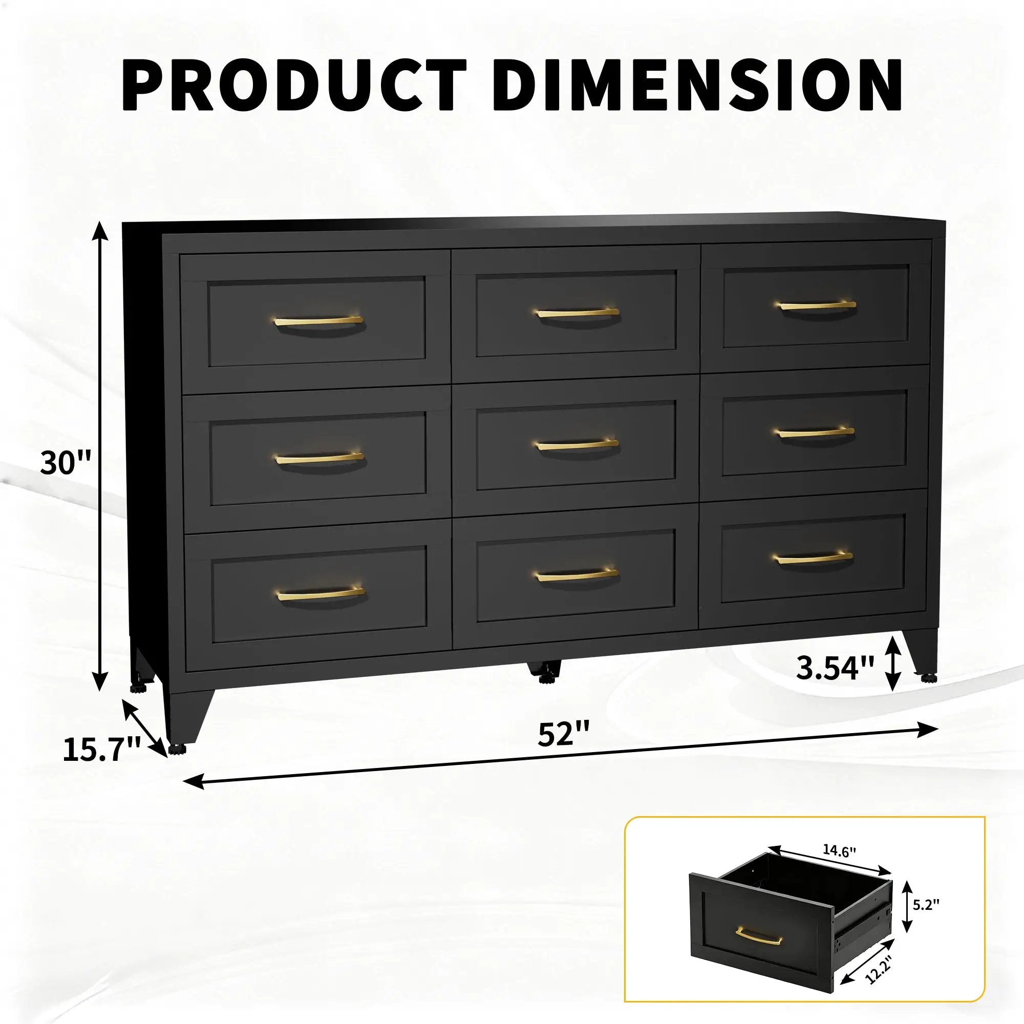 9 Drawer Dresser for Bedroom, Metal Profile Chest of Drawers by HouseOfZazla