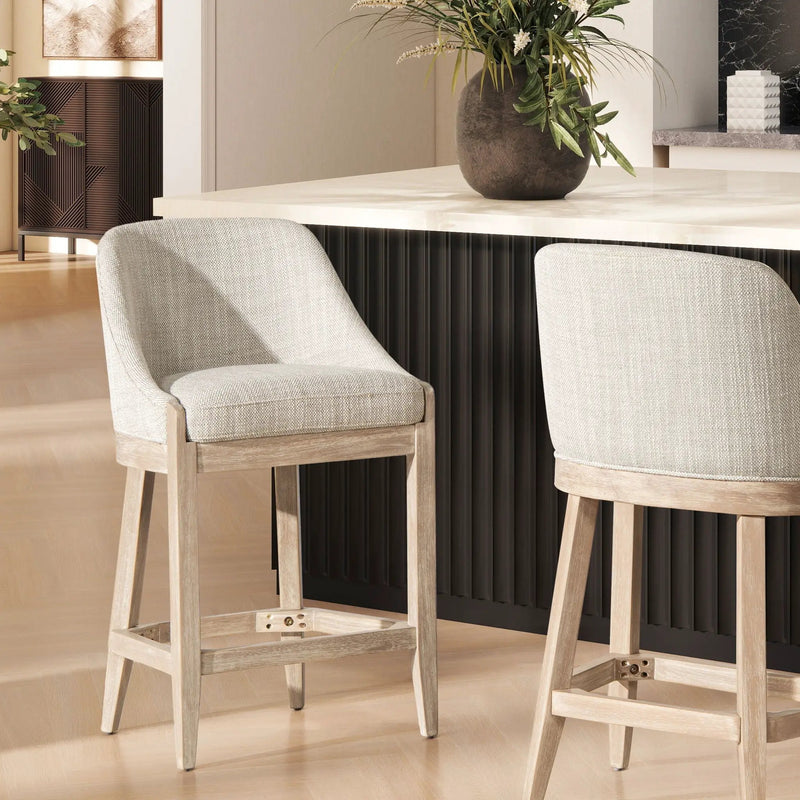 Newport - Coastal Curved Back Upholstered Counter Stool - Two Tone Neutral Gray by HouseOfZazla
