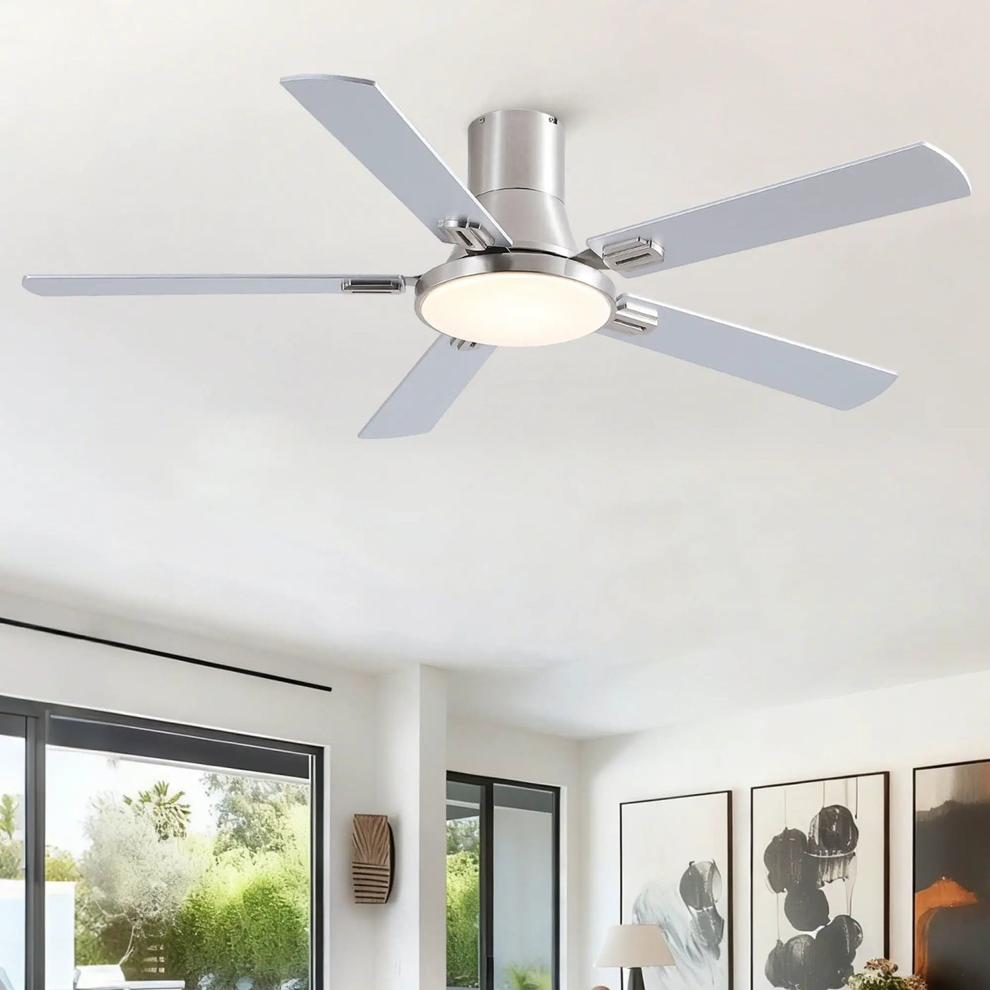 Flush Mount Ceiling Fans With LED Light And Remote Control, 5 Blades by HouseOfZazla