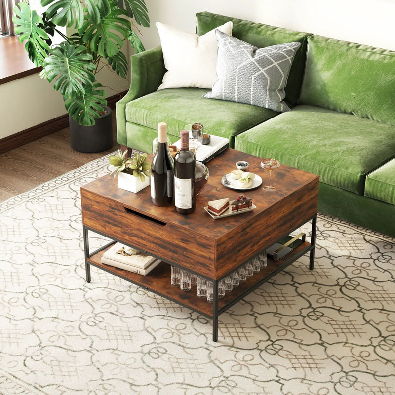 Rustic Flip Top Coffee Table With Hidden Storage - Black / Brown by HouseOfZazla