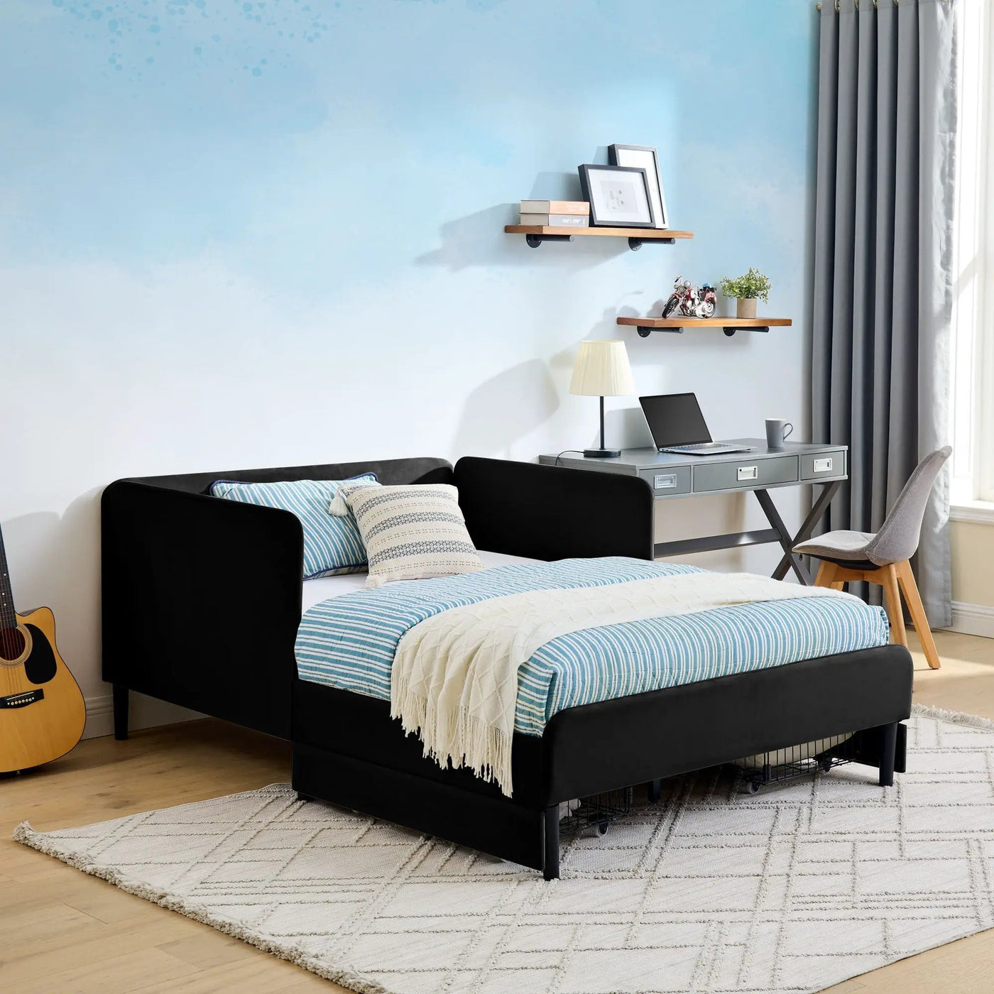 Upholstered Platform Bed Frame With 2 Storage Drawers And Adjustable Sofa Bed by HouseOfZazla