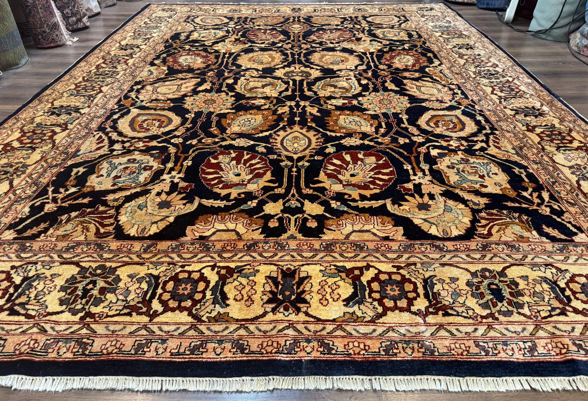 Pak Persian Bidjar Rug 10x13, Midnight Blue and Tan Pakistani Carpet by Jewel Rugs