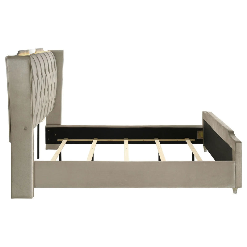Lorient California King LED Upholstered Bed Ivory and Camel by Unique Piece Furniture