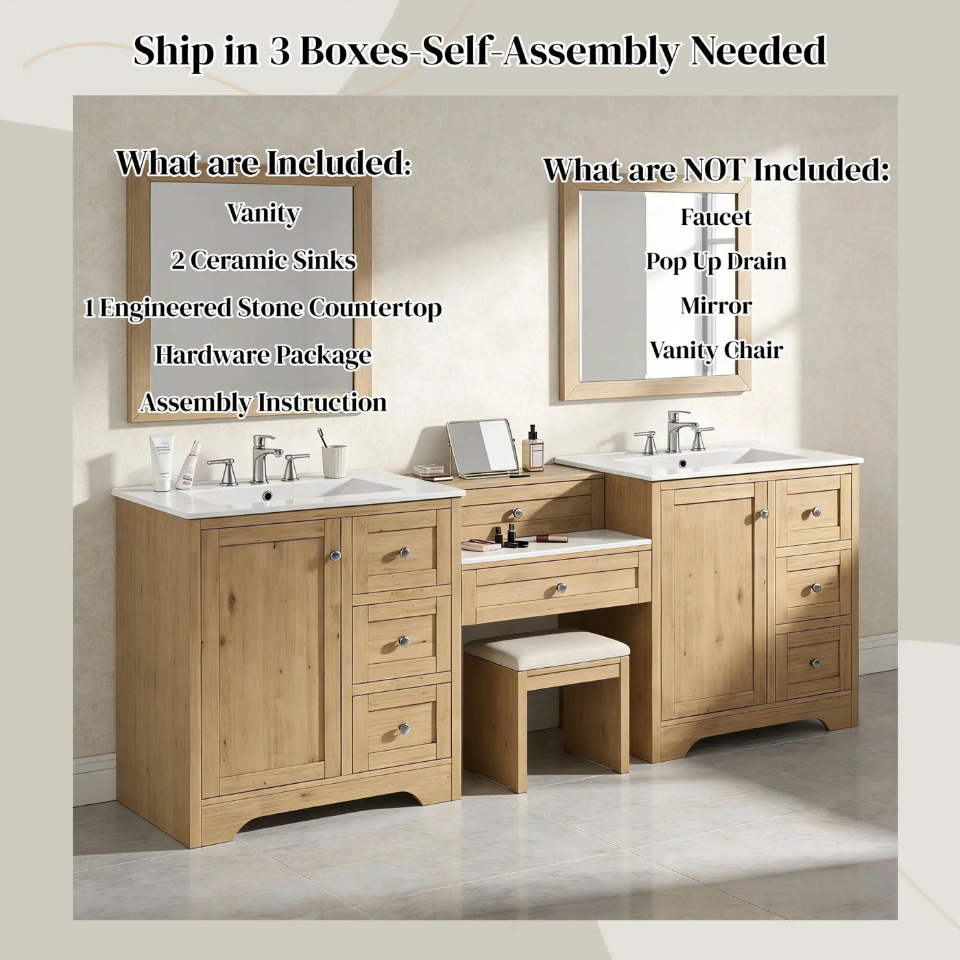 Double Sink Bathroom Vanity With Countertop, 2 Ceramic Sinks, 6 Drawers by HouseOfZazla