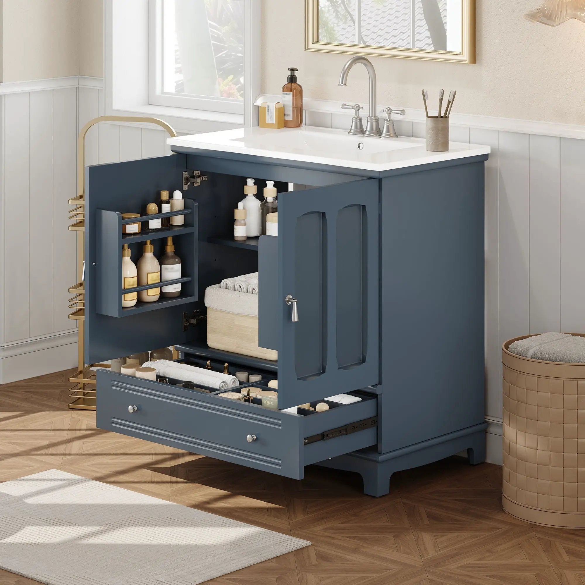 Bathroom Vanity With Sink, Cabinet With Adjustable Shelf And Drawer Divider by HouseOfZazla