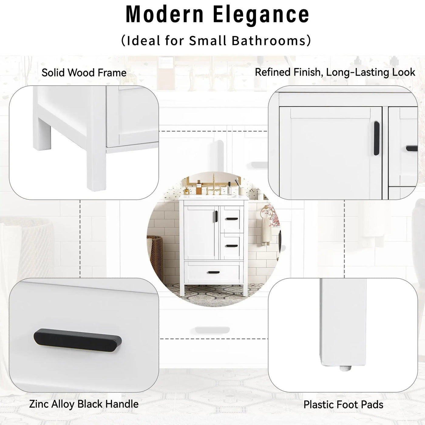 Bathroom Vanity With Sink, Soft-Close Doors, Double-Layer Shelf And 3 Drawers by Unique Piece Furniture