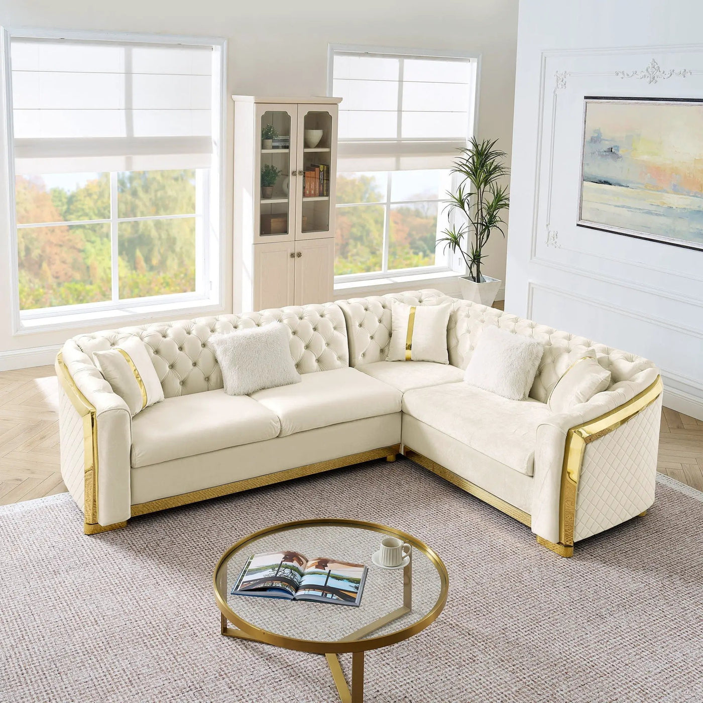 L Shaped Chesterfield Sectional Sofa With Stainless Steel Accents by HouseOfZazla