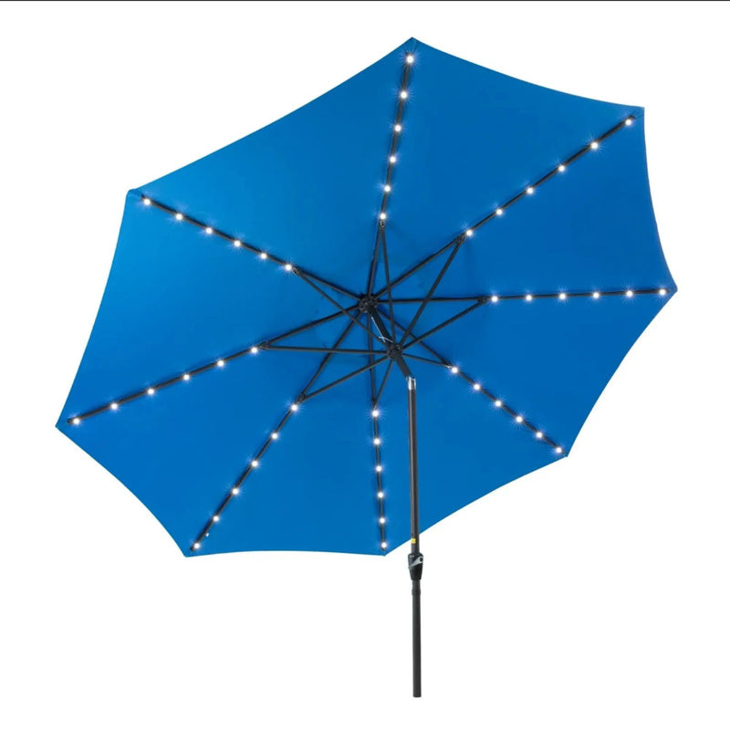 Solar LED Patio Umbrella With Crank Lift And Tilt, 8 Ribs, UV Resistant Canopy For Pool, Backyard & Patio (Without Base) - Blue by HouseOfZazla