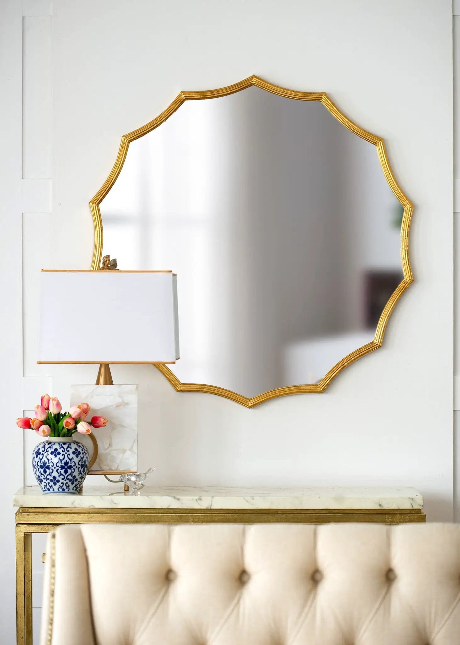 Round Sunburst Wall Mirror With, Wall Decor Mirror For Entryway Bedroom Living Room - Gold by HouseOfZazla