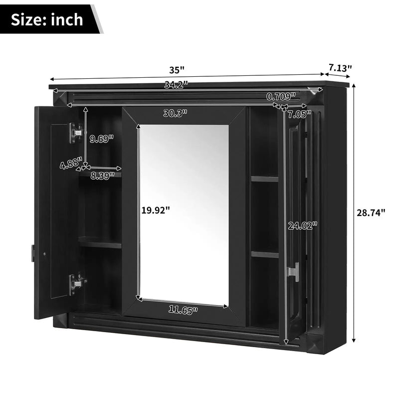 Wall Mounted Bathroom Cabinet With Mirror And 5 Shelves, Rectangular Design by Unique Piece Furniture