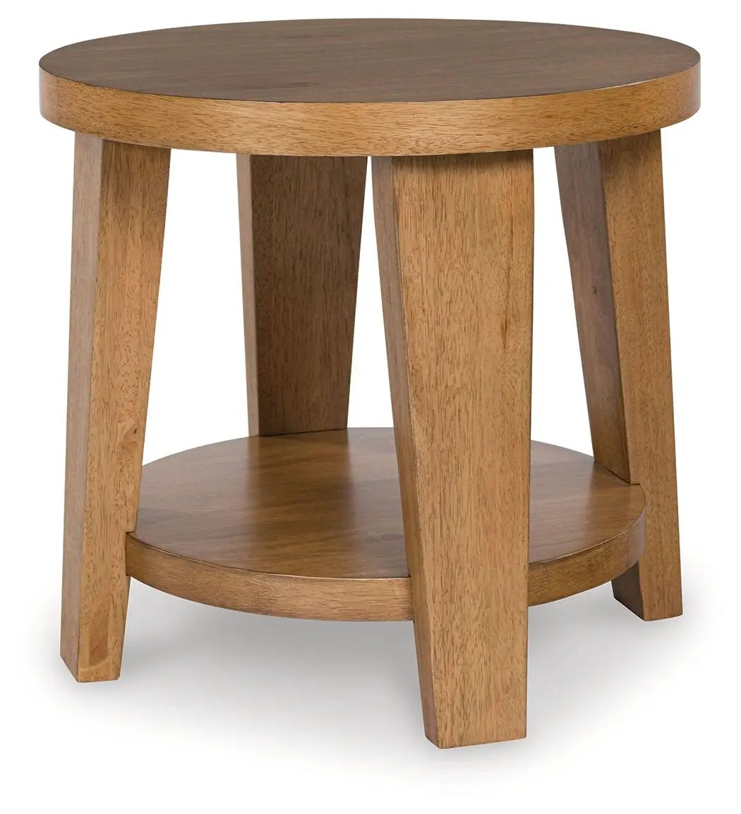 Kristiland - Round End Table - Light Brown by Unique Piece Furniture