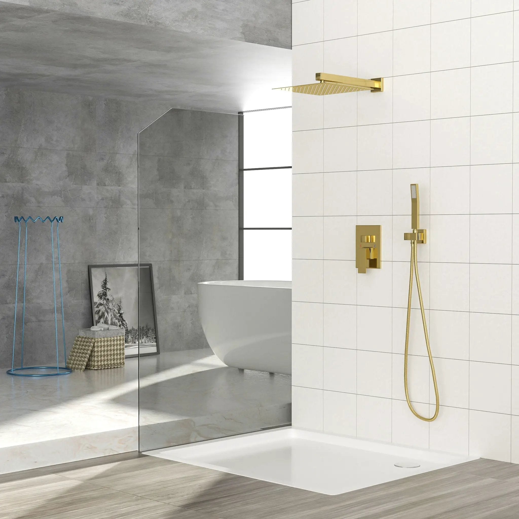Dual Shower Head System With 12" Square Rain Shower And Rough In Valve by HouseOfZazla