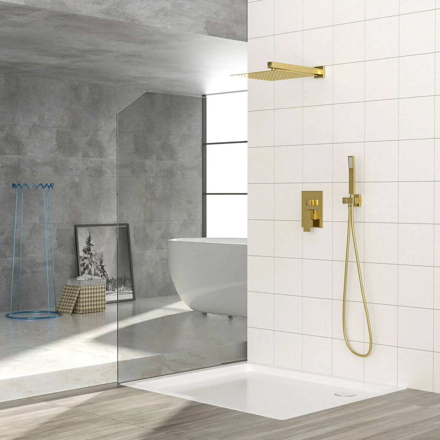 Dual Shower Head 10" Wall Mounted Square Shower System by HouseOfZazla