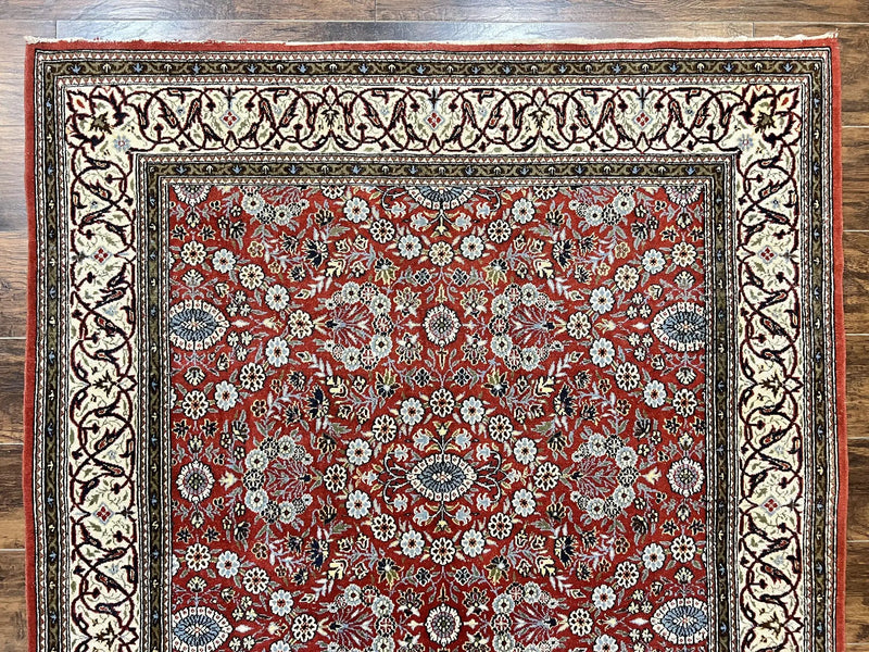 Red Persian Qum Rug 5 x 7.6, Hand Knotted Vintage Wool Fine Carpet 270 KPSI, Floral Allover by Jewel Rugs