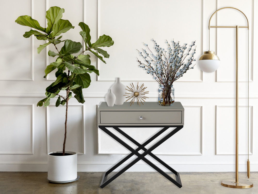 Koda End Side Table Nightstand with Drawer and Cross Base, photo 2 of 12
