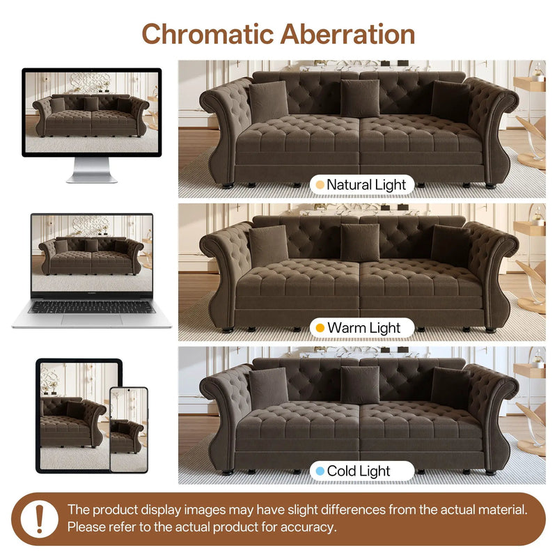 Oversized Chesterfield Pull Out Sofa Bed, Roll Arm Couch With Flower Tufting For Living Room