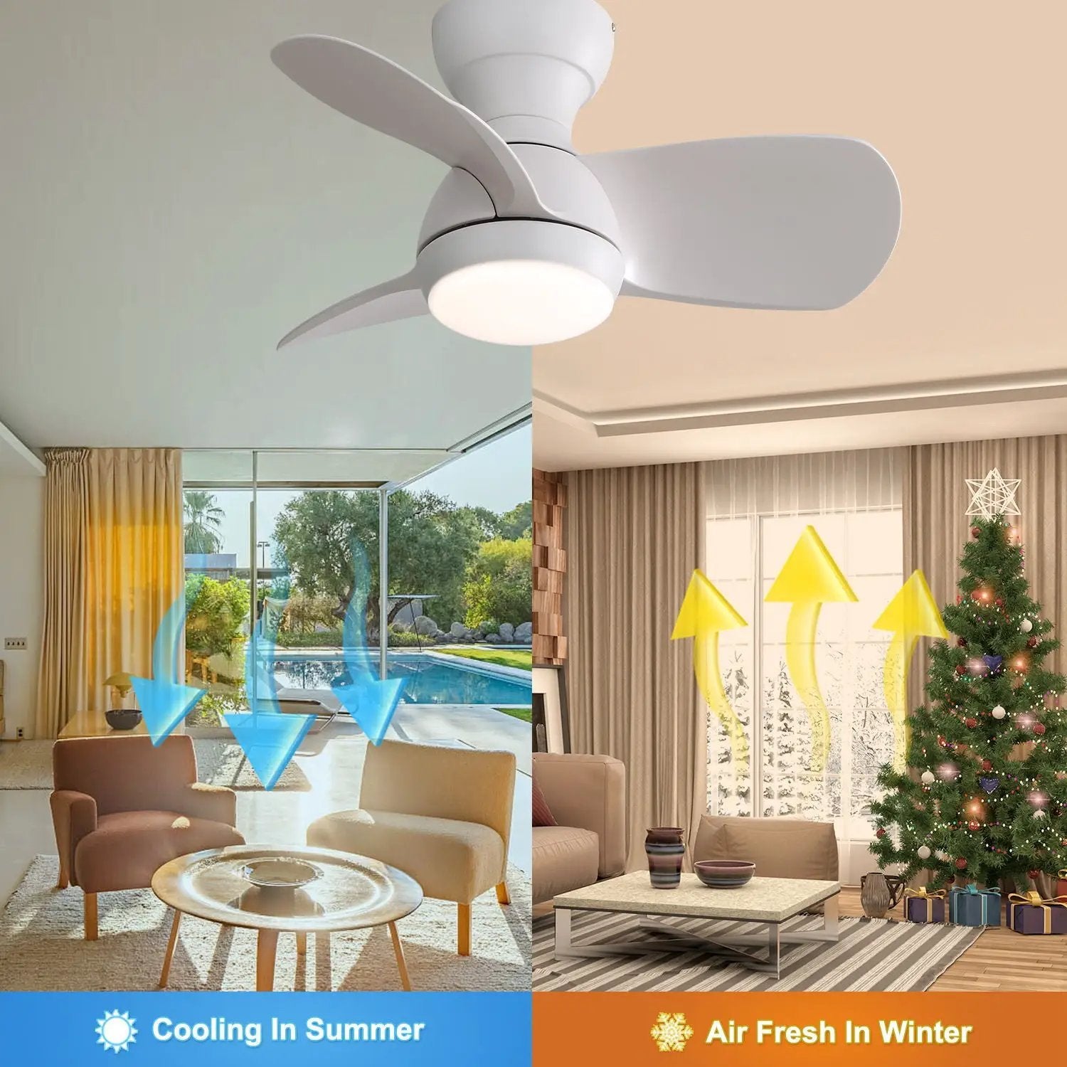 23" Bedroom Ceiling Fan With 3 Color Dimmable 3 ABS Blades Remote Control Dc Motor With 18W Led Light by HouseOfZazla