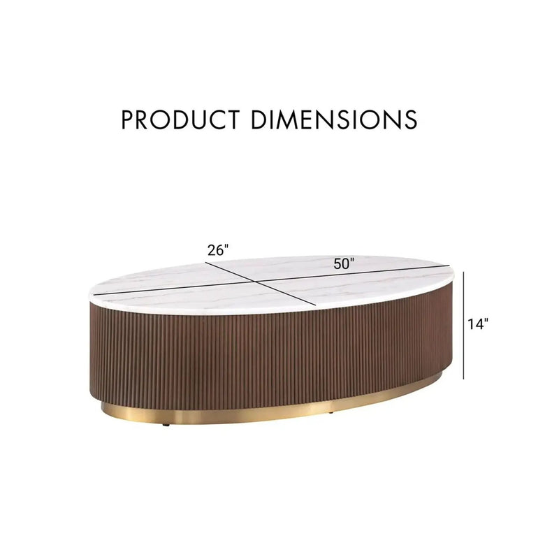 Oval Cocktail Table - Brown / Gold / White by HouseOfZazla
