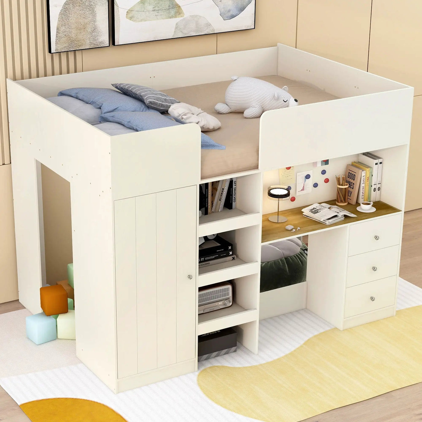 Loft Bed With Built In Wardrobe, Desk, Shelves, And Drawers by HouseOfZazla
