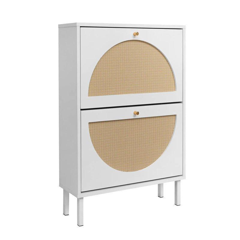2 Door Shoe Rack, Rattan, Double Layer, Suitable For Living Room, Hallway - White by HouseOfZazla