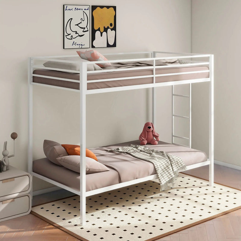 Alevera Metal Twin Over Twin Bunk Bed with Ladder White by Unique Piece Furniture