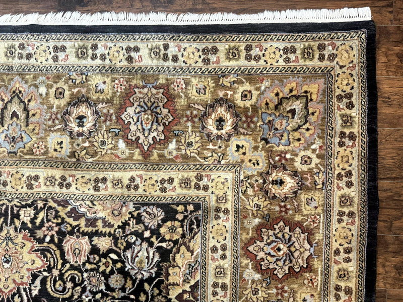 Indo Persian Rug 9x12, Floral Allover, Midnight Blue, Handmade Vintage Wool Oriental Carpet by Jewel Rugs