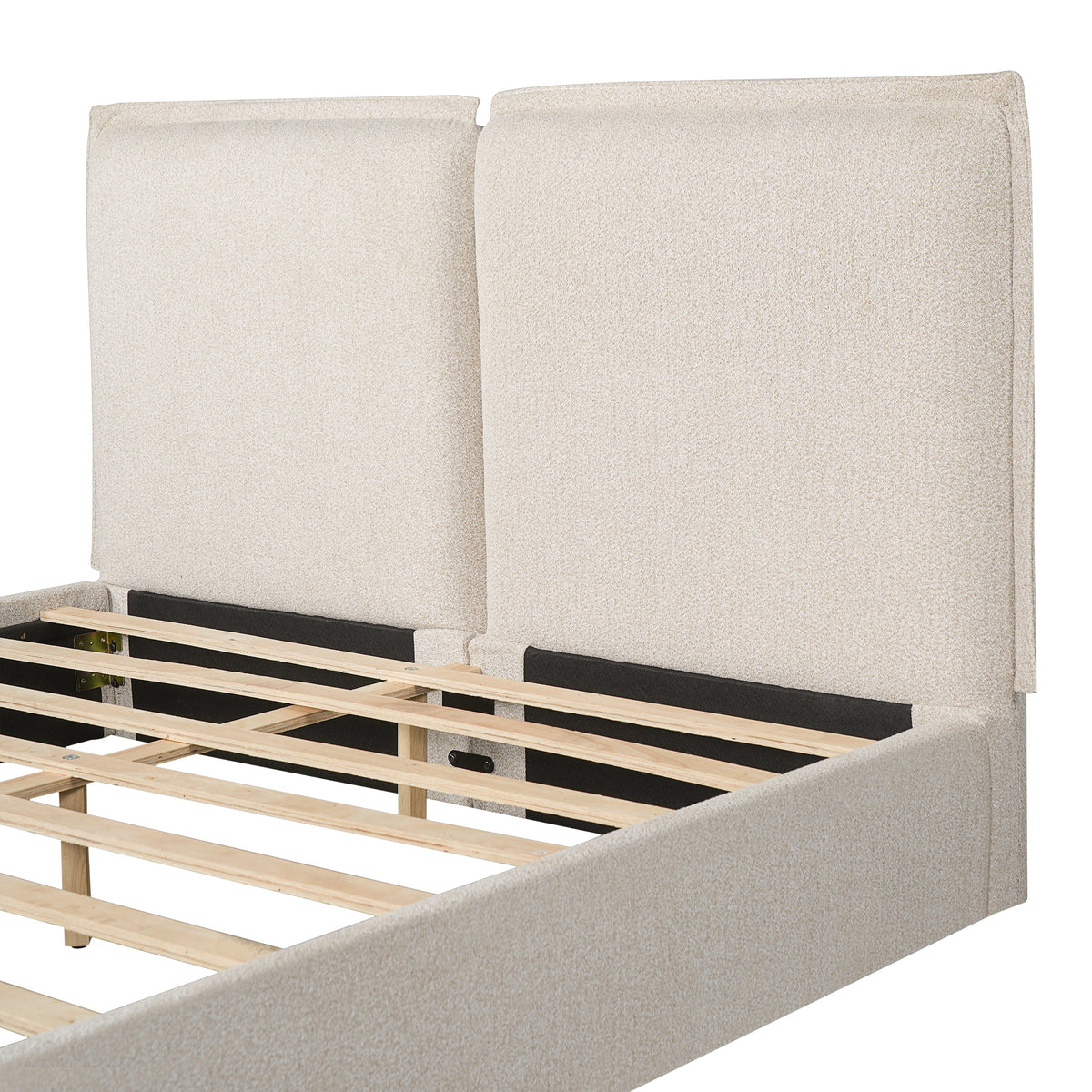 Double-Pillow Upholstered Bed with Skin-Friendly Fabric - Beige or Beige+Cream, photo 10 of 10